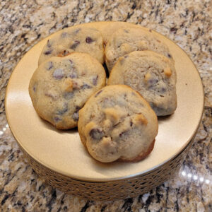 A plate of cookies on the counter