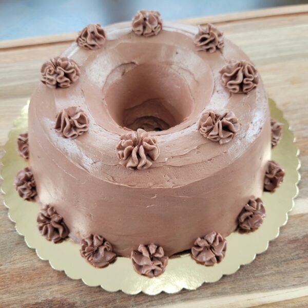 A chocolate cake with frosting on top of it.