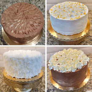 picture of four different types of layered cakes.